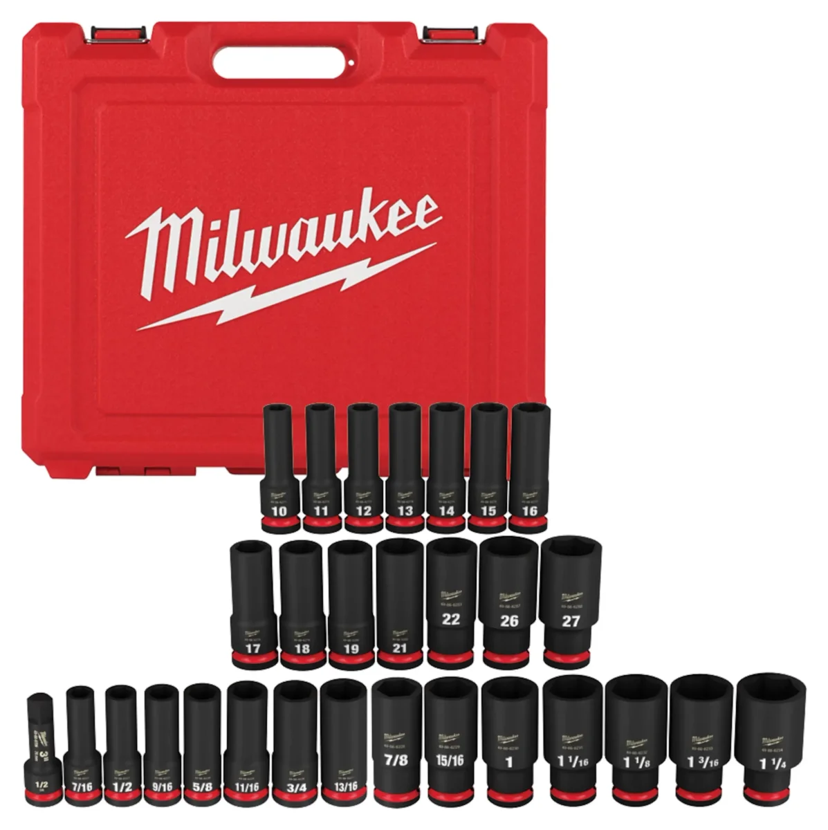 Milwaukee 1/2" 29PC Impact Socket Set Deep Sae/mm